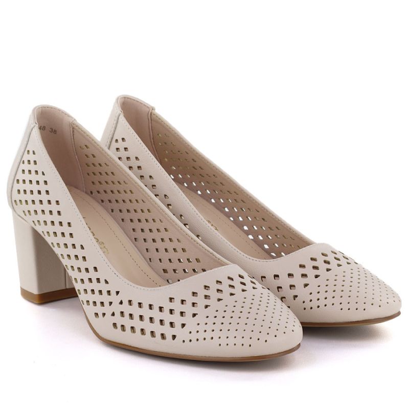 Beige openwork pumps with a block heel, Sergio Leone PB848 LEONE