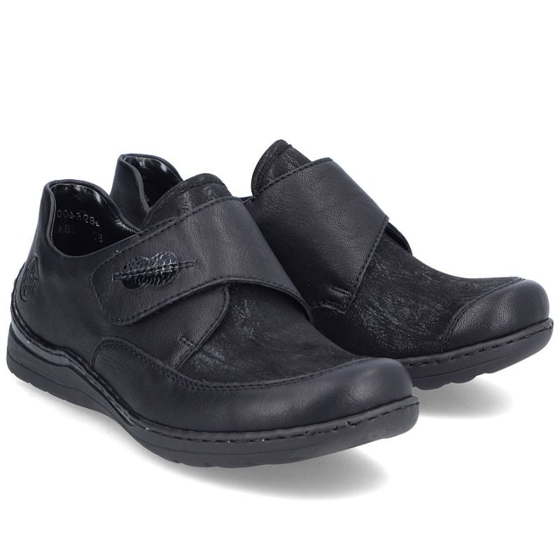 Rieker 48954-00 comfortable black women's shoes with Velcro