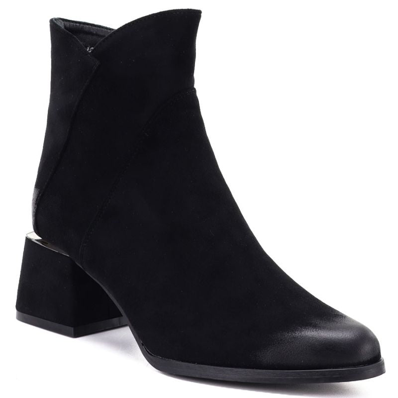 Women's black suede high-heeled ankle boots Potocki SZ12875