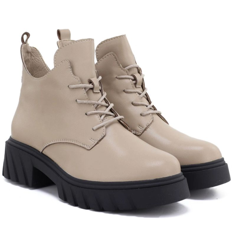 Women's beige leather ankle boots on the platform M.Daszyński SFY2502-11ac