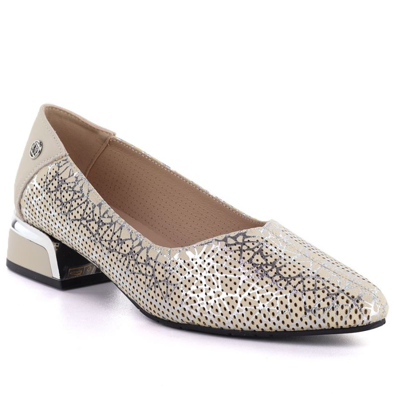 Women's leather openwork shoes, beige, Vinceza 99201 Vinceza
