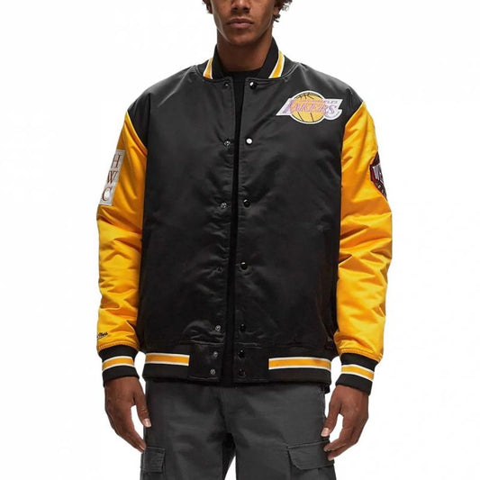 Mitchell & Ness NBA Los Angeles Lakers Primetime Heavyweight Satin Jacket Vintage Logo Lakers JK8453-LALBLCK Clothing/Lifestyle/Mitchell & Ness Your Sports Performance