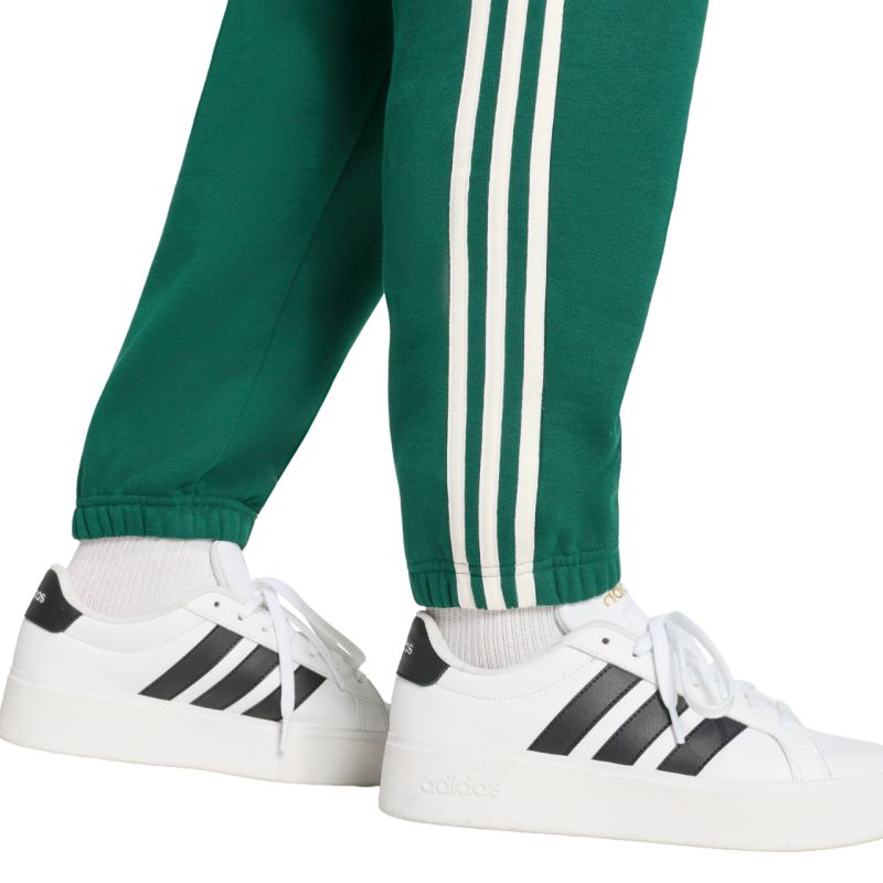 Men's adidas Essentials 3-Stripes Fleece Tapered Cuffed Pants Green KY4129