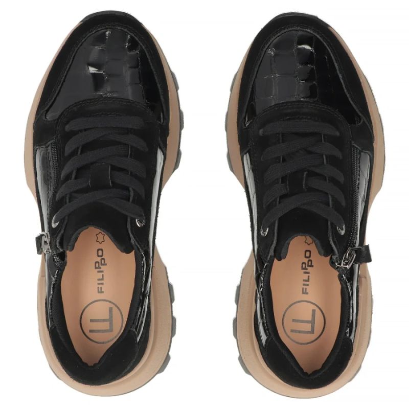 Women's patent leather wedge sneakers, black Filippo DP7988