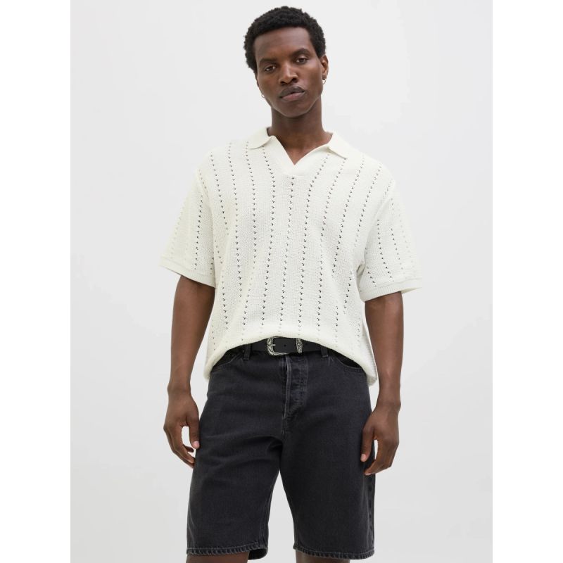 Jack&Jones men's T-shirt JORPAROS KNIT ESTER SS CROCHET POLO 12272562 SEA SALT Jack&Jones