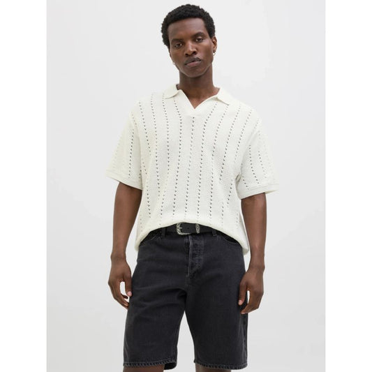 Jack&Jones men's T-shirt JORPAROS KNIT ESTER SS CROCHET POLO 12272562 SEA SALT Jack&Jones