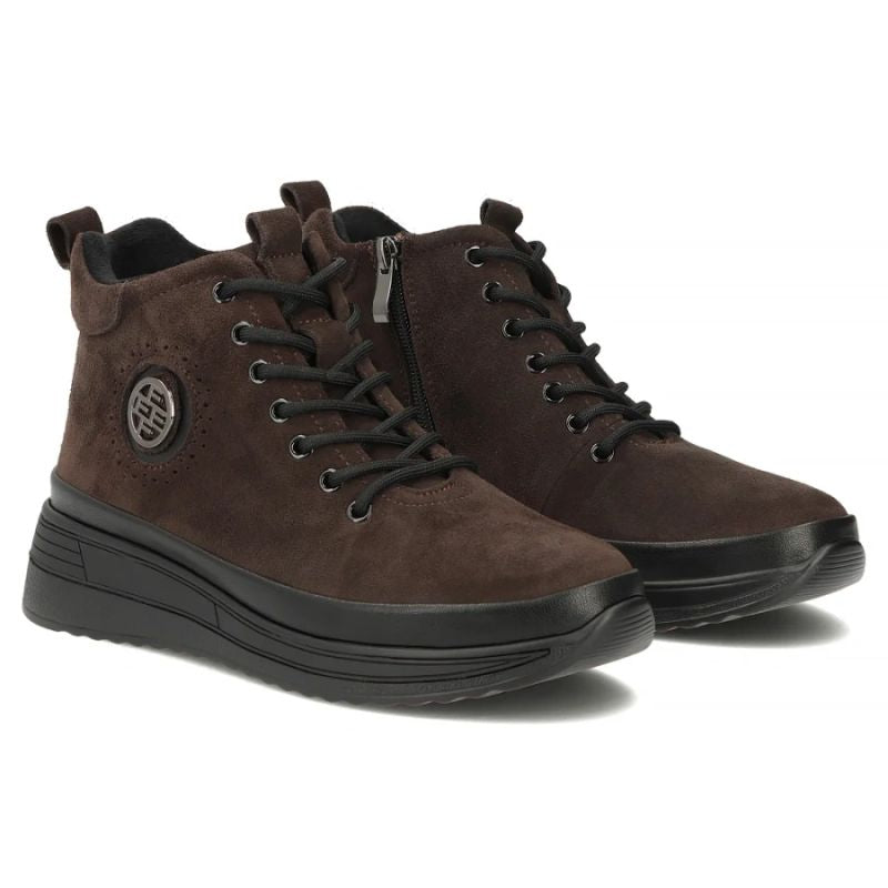 Women's leather suede ankle boots on a dark brown platform Filippo DBT4215