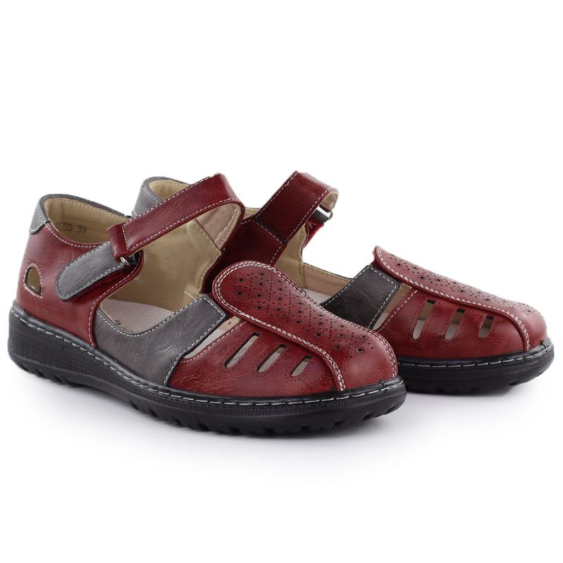 Women's comfortable burgundy openwork Velcro shoes Unisoft 9955 To be categorized Your Sports Performance