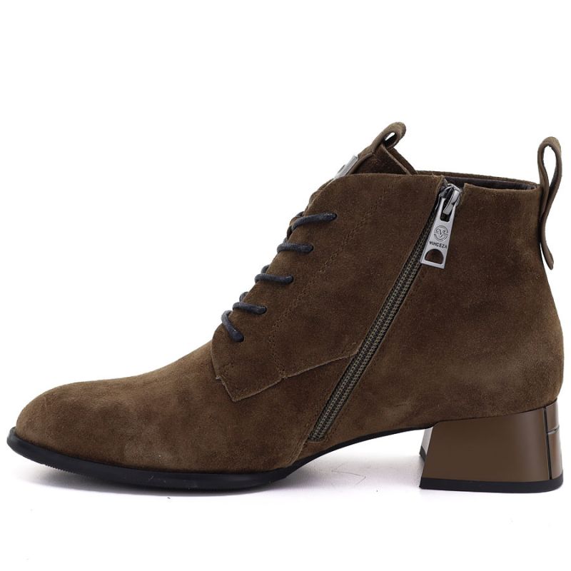 Women's leather ankle boots with heels, camel suede, Vinceza FIO27-67036