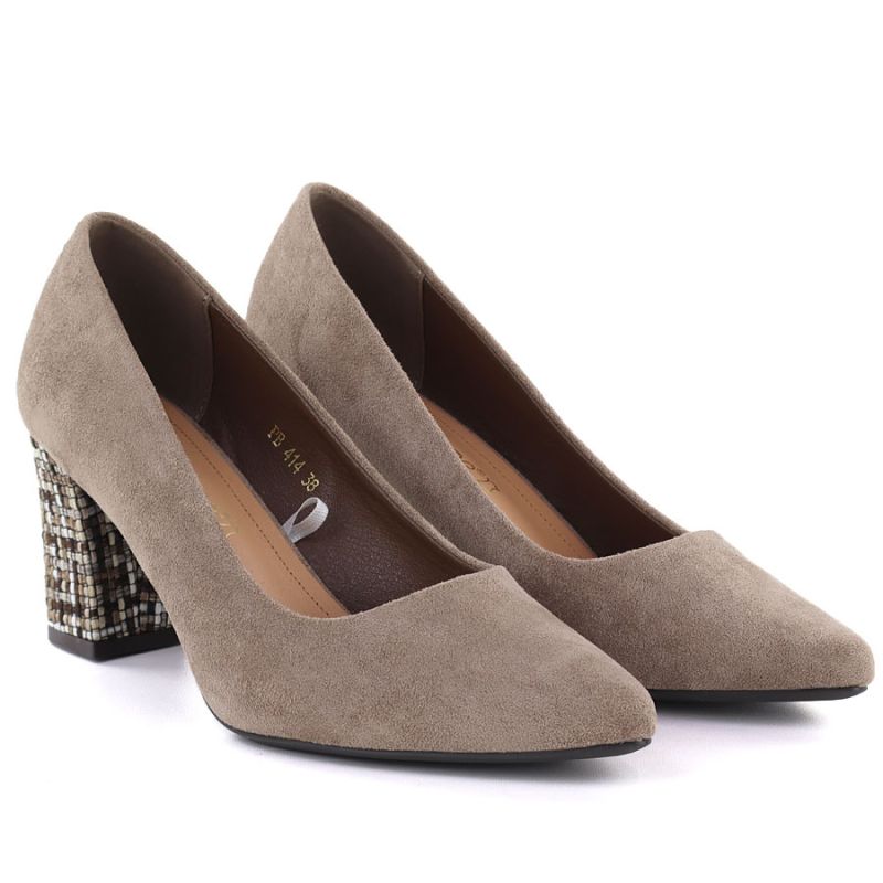 Women's light brown suede pumps with a block heel Sergio Leone PB414 LEONE