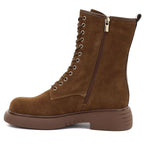 Women's leather ankle boots, suede, camel, Big Star UU274611