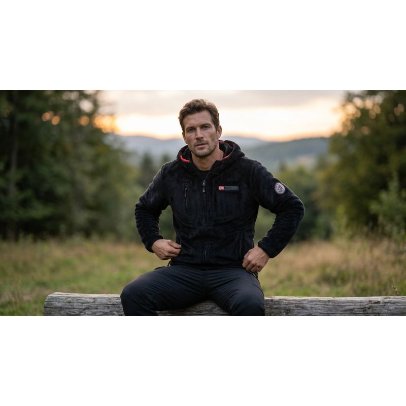 Men’s Fleece Pullover Geographical Norway UPLOAD HOOD BLACK DB MEN 224 (WY3383H/GN-BLACK)