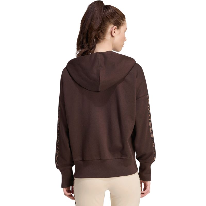 Women's adidas Seasonal Essentials Animal Print 3-Stripes Full-Zip Hooded Sweatshirt Brown KV9299