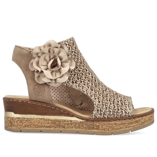 Women's comfortable wedge platform sandals, beige, Rieker 63791-60 Rieker