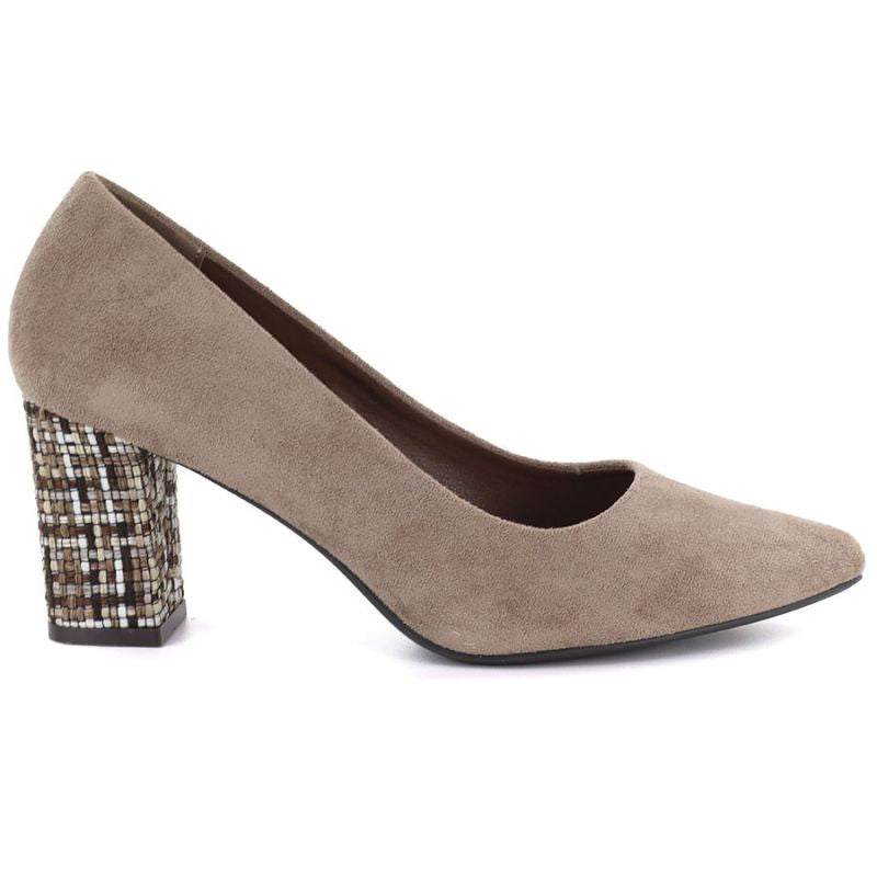 Women's light brown suede pumps with a block heel Sergio Leone PB414 LEONE