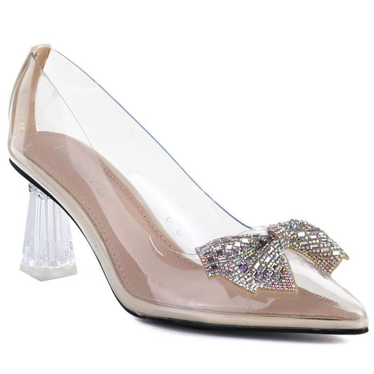 Transparent pumps with a bow on a decorative heel Vinceza 62275 Vinceza