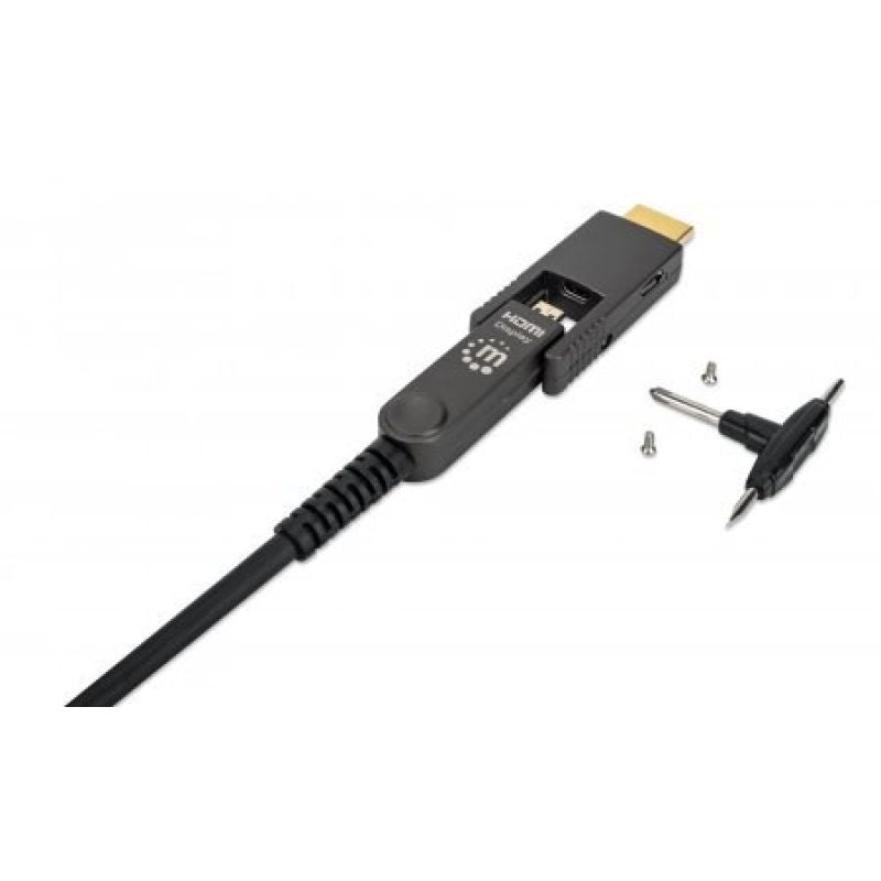 MANHATTAN Active High Speed HDMI Fiber Optic Cable with Detachable Connector 4K@60Hz UHD, HDMI Male to Micro HDMI Male (Type D) and Detachable HDMI Male (Type A), 50m, HEC, ARC, Gold-Plated Contacts (355537) Kable i adaptery/Kable HDMI Your Sports Performance