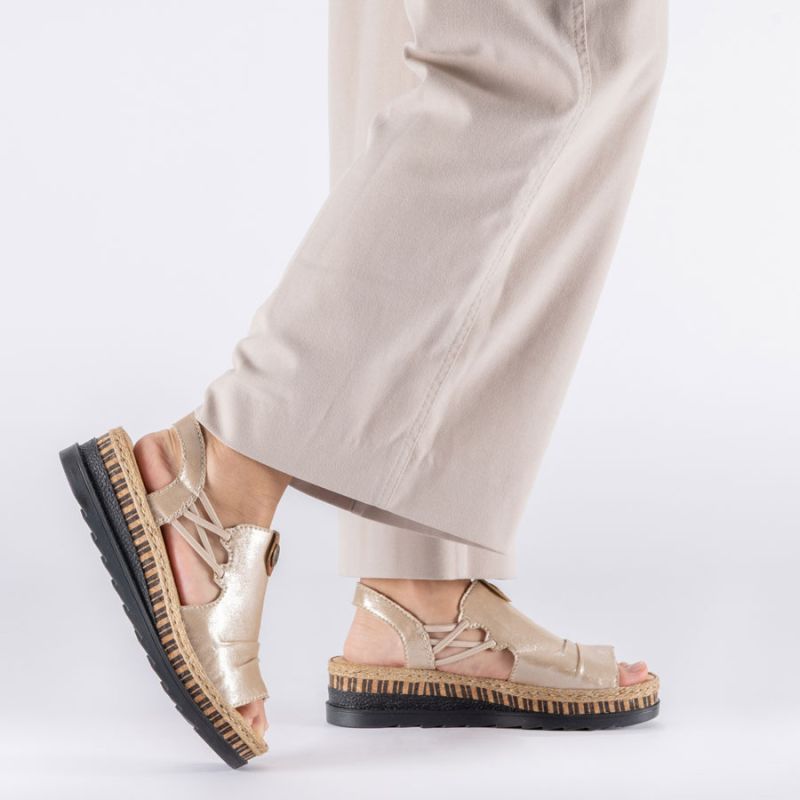 Rieker V7972-60 women's gold wedge sandals Rieker