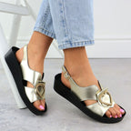 Women's gold leather wedge sandals S.Barski KV51-031 Footwear Your Sports Performance