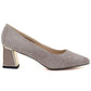 Women's leather shoes with a decorative block heel, beige Vinceza 26-66921 Vinceza