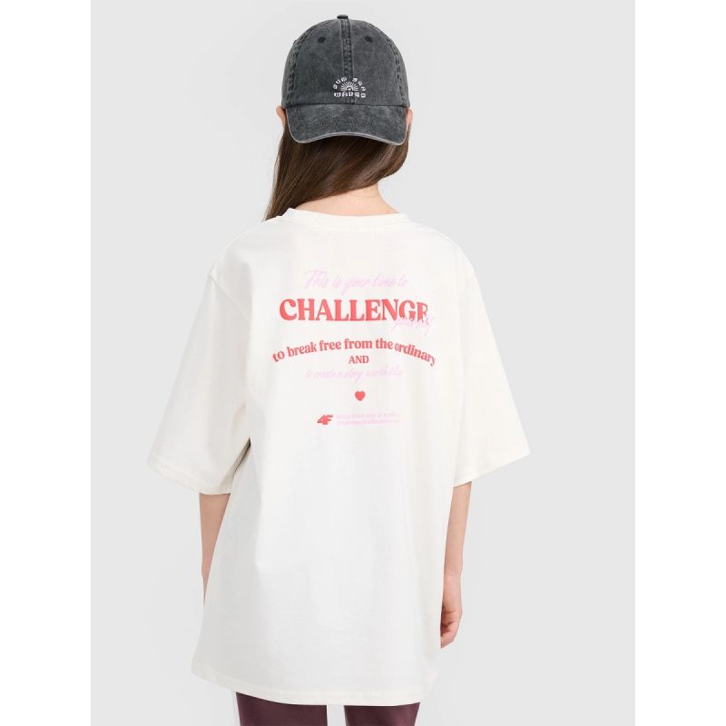 Oversized T-shirt with print for girls 4F 4FJRAW25TTSHF3187-11S *Kategoria tymczasowa Your Sports Performance