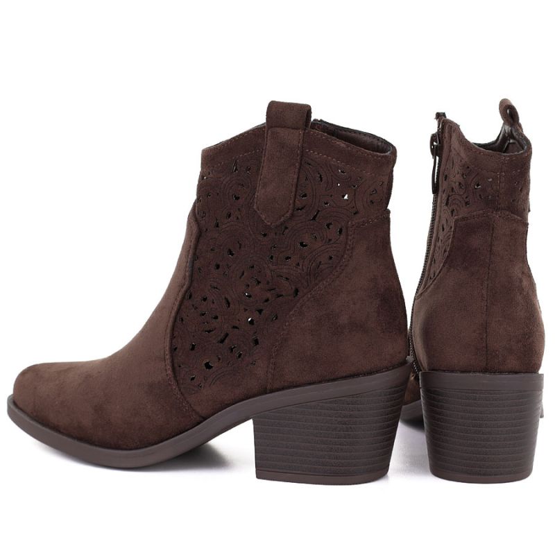 Women's suede ankle boots with openwork heel, brown, S.Barski HY61-8012 To be categorized Your Sports Performance