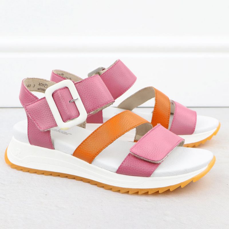 Rieker W2950-31 Women's Pink Leather High Heel Sandals Footwear Your Sports Performance