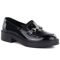 Women's leather lords moccasins with thick soles, black Vinceza 39985 Vinceza
