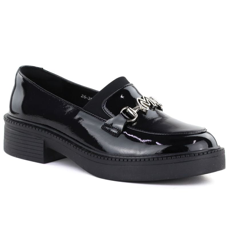 Women's leather lords moccasins with thick soles, black Vinceza 39985 Vinceza