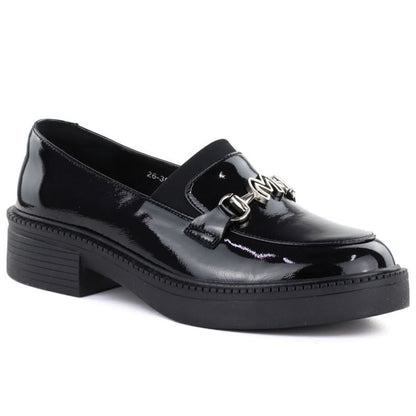Women's leather lords moccasins with thick soles, black Vinceza 39985 Vinceza