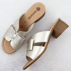 Women's leather slides on a block, gold Remonte R8759-90 Footwear Your Sports Performance