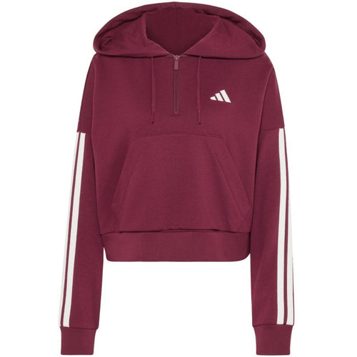 Women's adidas Essentials 3-Stripes French Terry Quarter-Zip Burgundy Sweatshirt KF8316