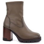 Women's khaki ankle boots with a block heel Potocki 12419