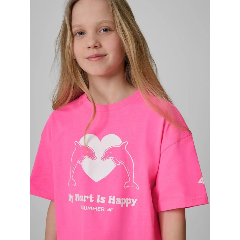 Loose T-shirt with a girl's print 4F 4FJRSS26TTSHF3908-54N