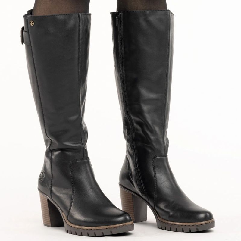 Black women's leather heeled boots Rieker Y2581-00