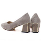 Women's leather shoes with a decorative block heel, beige Vinceza 26-66921 Vinceza