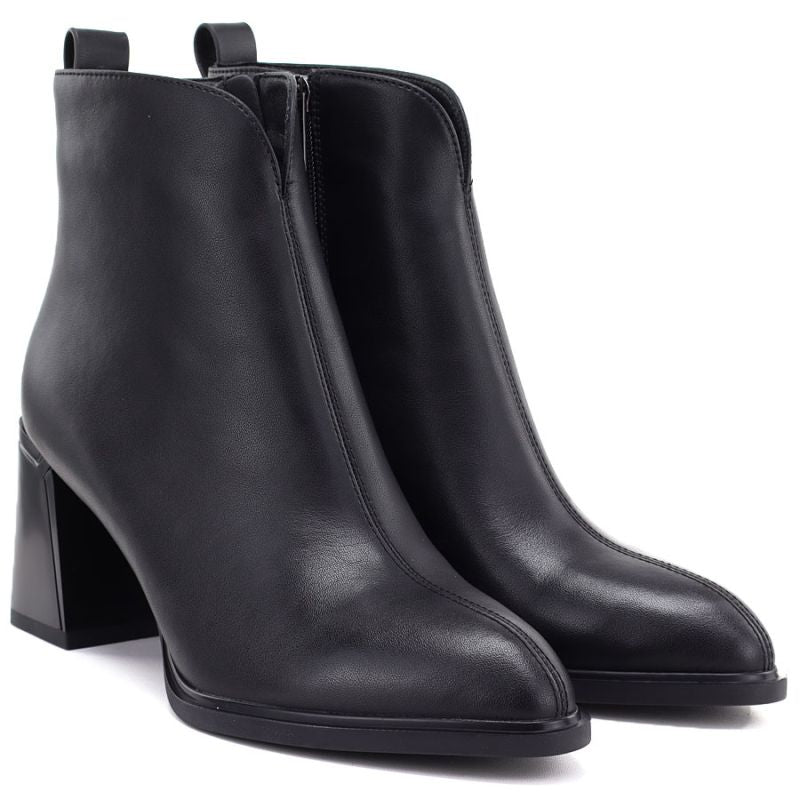 Women's black leather high-heeled ankle boots Vinceza 67057