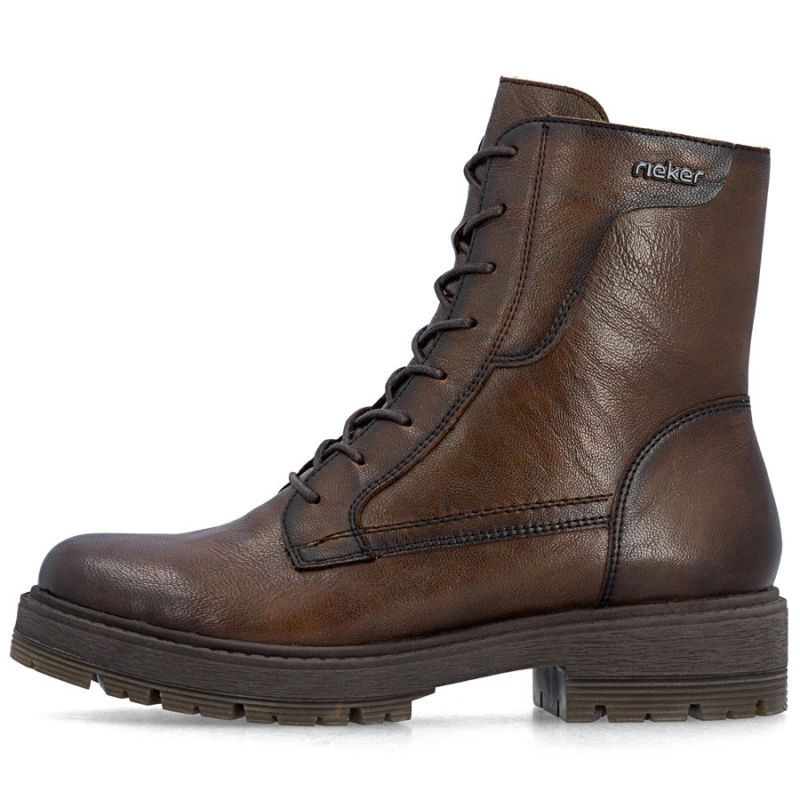 Brown women's leather worker boots Rieker 75800-25