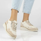 Women's leather sneakers with openwork wedges, beige Filippo DP7605 Filippo