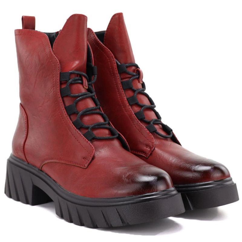 Women’s Red Block-Heel Platform Ankle Boots Jezzi MR2502-9