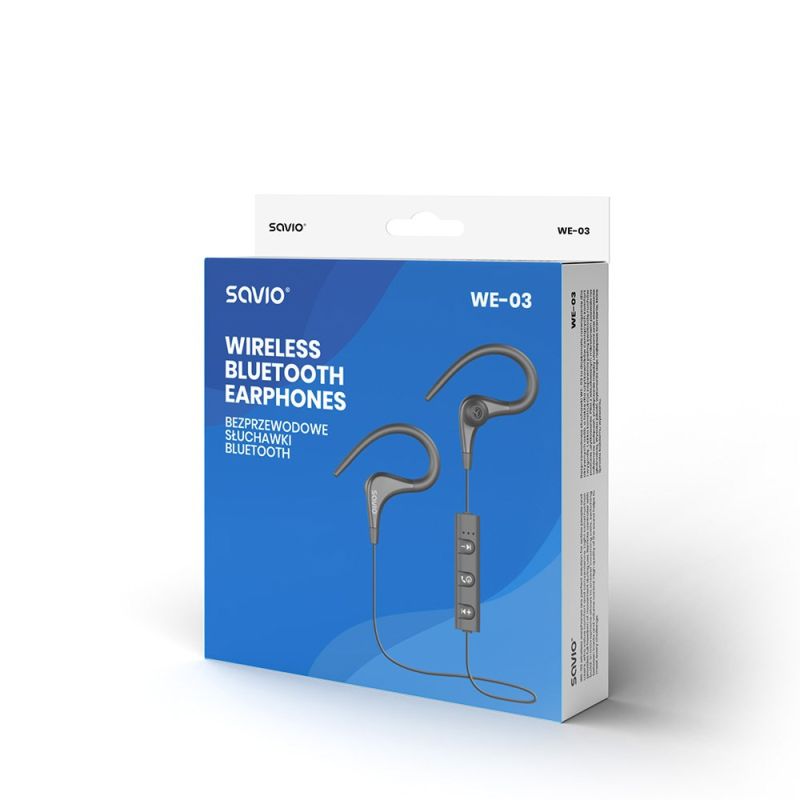Wireless headphones, with microphone, with SAVIO WE-03 headphones (in-ear, sports; wireless, Bluetooth; with built-in microphone; black In preparation Your Sports Performance