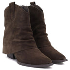 Women’s leather cowboy ankle boots with turned-down shaft, chocolate brown, Vinceza 31715