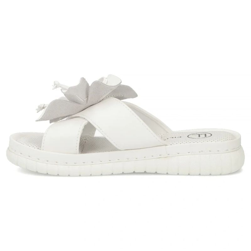 Women's leather flip-flops with a flower, white Filippo DK7762