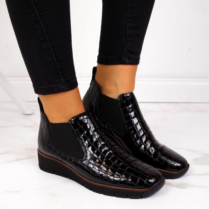 Rieker W R474 snakeskin leather ankle boots black Footwear/Lifestyle/Rieker Your Sports Performance