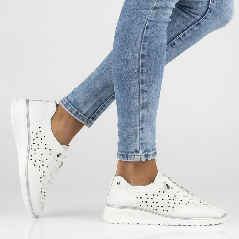 Women's leather openwork shoes, white Filippo DP6714 Filippo