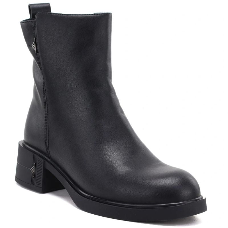 Women’s black leather block-heel ankle boots Vinceza 67033