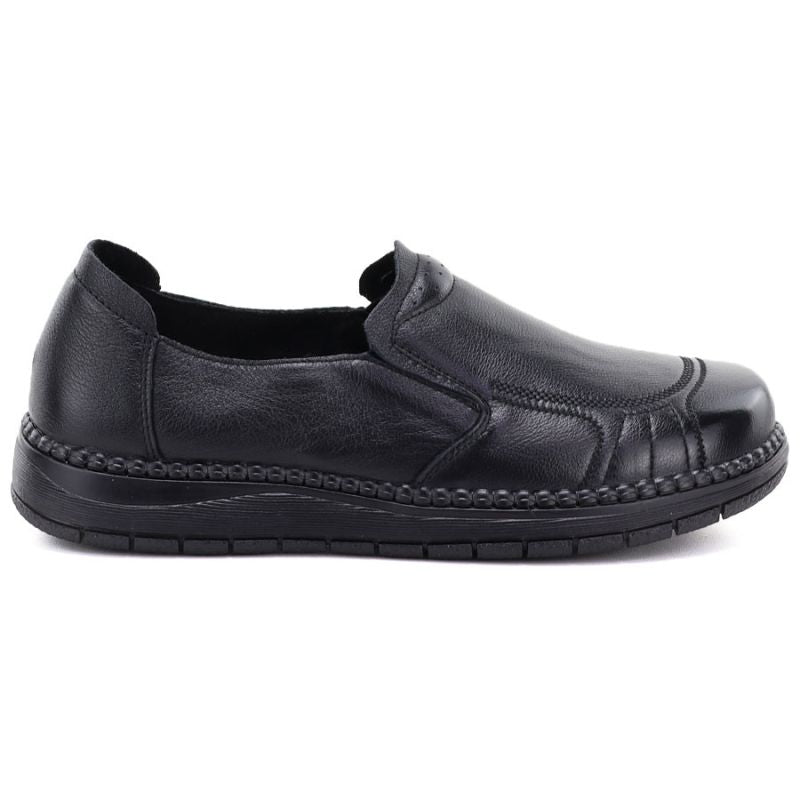 Women's comfortable leather slip-on shoes, black, Vinceza 107241