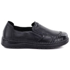 Women's comfortable leather slip-on shoes, black, Vinceza 107241
