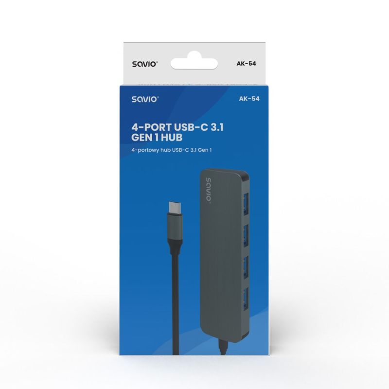 SAVIO AK-54 HUB USB-C - 4 X USB-A, GRAY Kable i adaptery/Adaptery, przejściówki Your Sports Performance