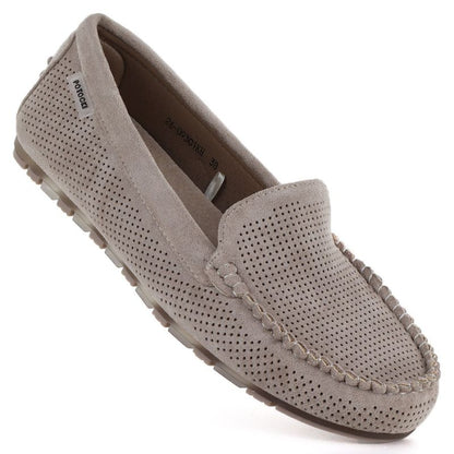 Women's moccasins, suede shoes, khaki, Potocki 09301 Potocki